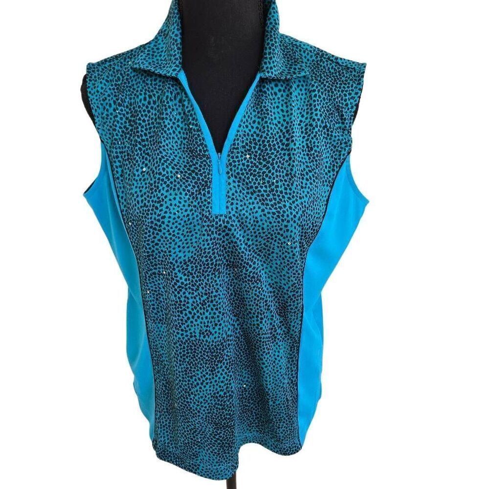 Womens Sleeveless Teal Blue Athletic Golf Polo Shirt Size Large